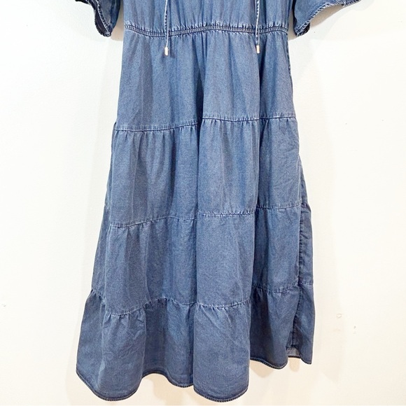 Soft Surroundings Jessanne TENCEL Denim Midi Dress Ruffle Sleeves - Picture 10 of 11